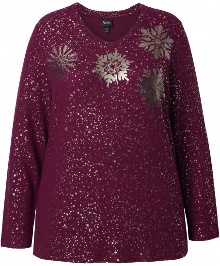 Ulla Popken Metallic Print Extra Soft Christmas Sweatshirt Dark Wine Red - Mikiny & mikiny s kapucí - 