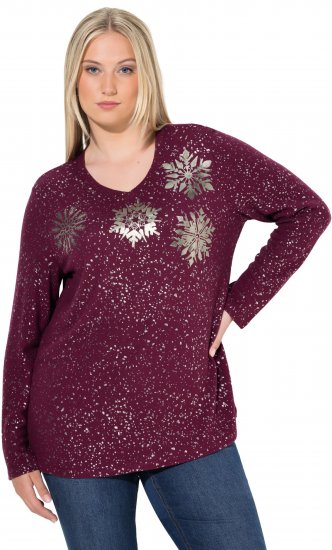 Ulla Popken Metallic Print Extra Soft Christmas Sweatshirt Dark Wine Red - Mikiny & mikiny s kapucí - 