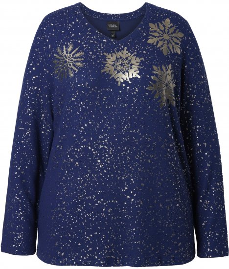 Ulla Popken Metallic Print Extra Soft Christmas Sweatshirt Ink Blue - Mikiny & mikiny s kapucí - 