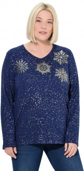 Ulla Popken Metallic Print Extra Soft Christmas Sweatshirt Ink Blue - Mikiny & mikiny s kapucí - 