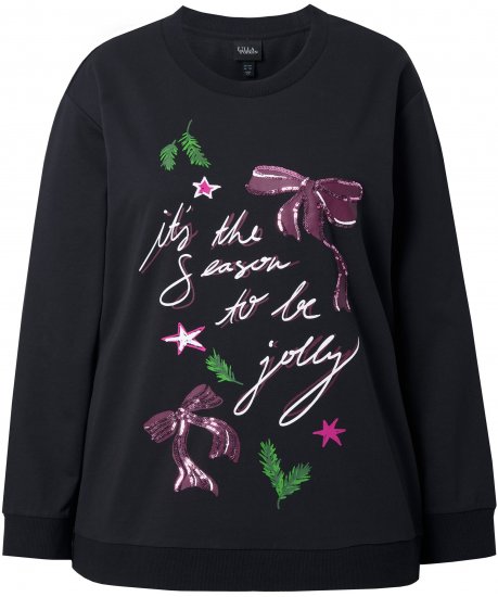 Ulla Popken Sparkling Sequin Bows Christmas Sweatshirt Black - Mikiny & mikiny s kapucí - 
