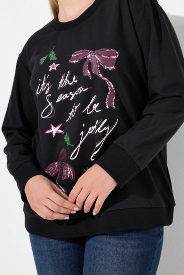 Ulla Popken Sparkling Sequin Bows Christmas Sweatshirt Black - Mikiny & mikiny s kapucí - Pohodlné mikiny, hoodie a pleteniny