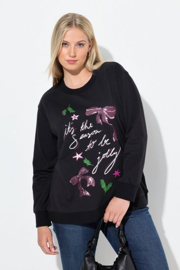 Ulla Popken Sparkling Sequin Bows Christmas Sweatshirt Black - Mikiny & mikiny s kapucí - Pohodlné mikiny, hoodie a pleteniny
