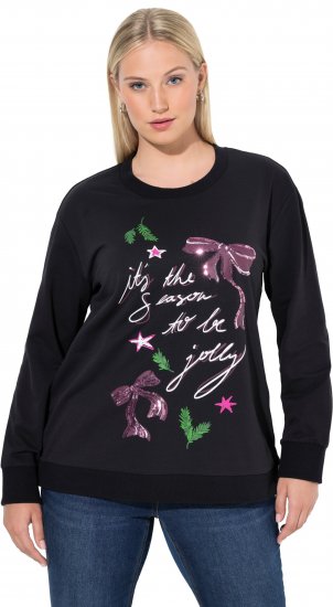 Ulla Popken Sparkling Sequin Bows Christmas Sweatshirt Black - Mikiny & mikiny s kapucí - 