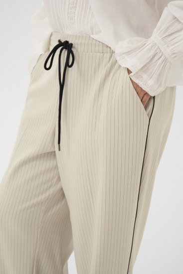 Kaffe Curve Sirana Pants Beige Melange/Black Stripe - Látkové kalhoty - 