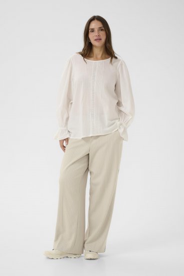 Kaffe Curve Sirana Pants Beige Melange/Black Stripe - Látkové kalhoty - 