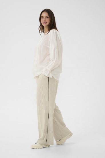 Kaffe Curve Sirana Pants Beige Melange/Black Stripe - Látkové kalhoty - 