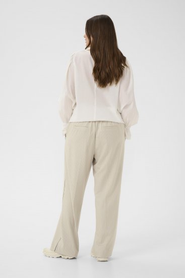 Kaffe Curve Sirana Pants Beige Melange/Black Stripe - Látkové kalhoty - 