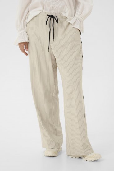 Kaffe Curve Sirana Pants Beige Melange/Black Stripe - Látkové kalhoty - 