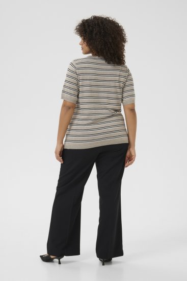 Kaffe Curve Lizzy Pruhovaný svetr Béžová/Černá - Potištěná trička pro ženy - 