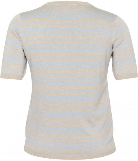 Kaffe Curve Lizzy Pruhovaný svetr Béžová/Jemně modrá - Potištěná trička pro ženy - 