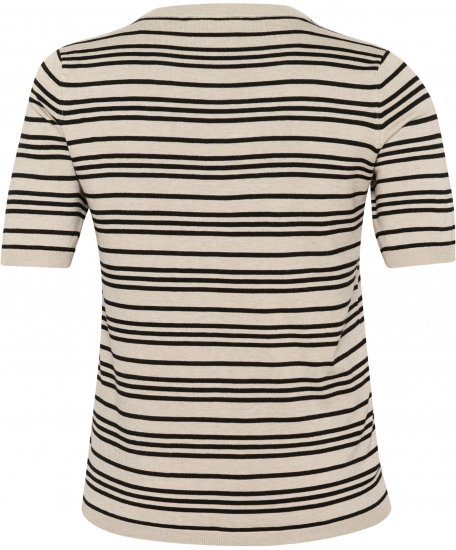 Kaffe Curve Lizzy Pruhovaný svetr Béžová/Černá pruhovaná - Potištěná trička pro ženy - 
