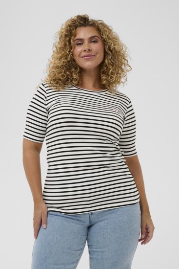 Kaffe Curve Lia Flower T-Shirt Chalk/Deep Black - Trička - 