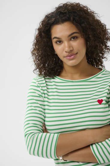 Kaffe Curve Lia Boatneck 3/4 T-Shirt Chalk/Bright Green - Trička & topy - 