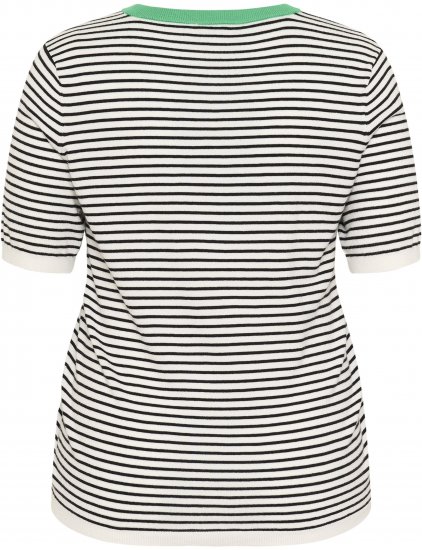 Kaffe Curve Lizzy Knit T-Shirt Chalk/Black Fine Stripe - Trička - 