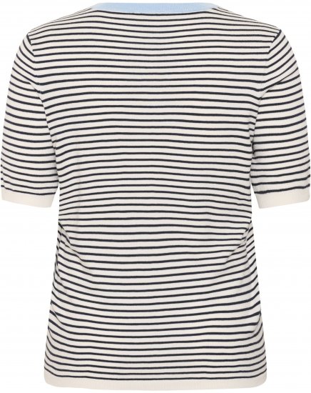 Kaffe Curve Lizzy Knit T-Shirt Chalk/Midnight Fine Stripe - Trička - 
