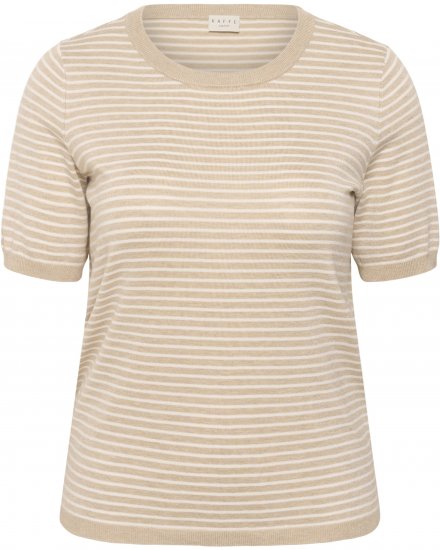 Kaffe Curve Lizzy Knit T-Shirt Feather Melange/Chalk Fine Stripe - Trička - 