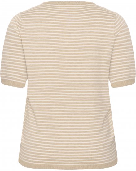 Kaffe Curve Lizzy Knit T-Shirt Feather Melange/Chalk Fine Stripe - Trička - 