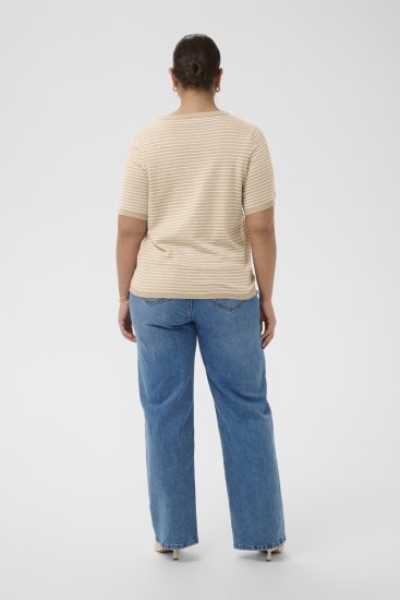 Kaffe Curve Lizzy Knit T-Shirt Feather Melange/Chalk Fine Stripe - Trička - 