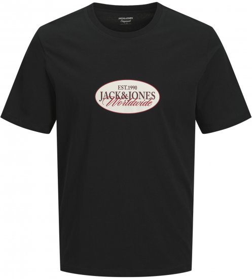 Jack & Jones Catskills Worldwide Tričko Černé - Trička - Trička nadměrné velikosti - 2XL-14XL