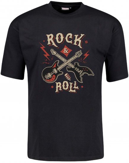 Adamo Rock and Roll Comfort Fit T-Shirt Black - Trička s potiskem - Trička s potiskem - 2XL-8XL