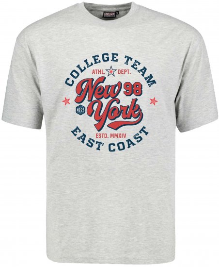 Adamo Motivshirt Comfort Fit College Grey - Trička - Trička nadměrné velikosti - 2XL-14XL