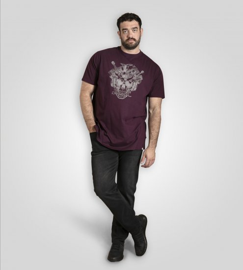 D555 Grimsby Rock n' Roll Skull Printed T-Shirt Burgundy - Trička s potiskem - Trička s potiskem - 2XL-8XL