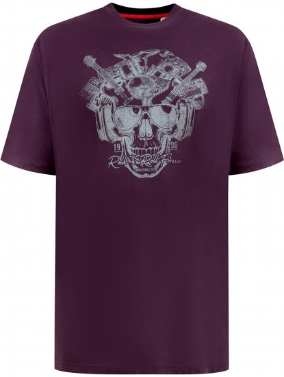 D555 Grimsby Rock n' Roll Skull Printed T-Shirt Burgundy - Trička s potiskem - Trička s potiskem - 2XL-8XL