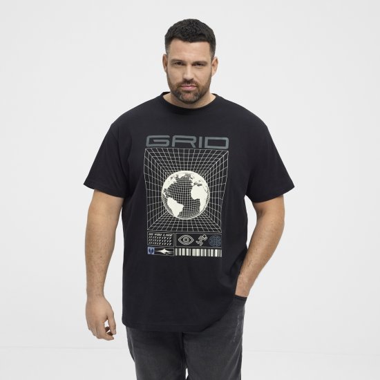 North Latitude 53333 Grid Printed T-Shirt Black - Trička - Trička nadměrné velikosti - 2XL-14XL