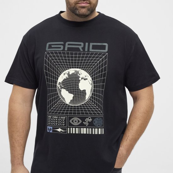 North Latitude 53333 Grid Printed T-Shirt Black - Trička - Trička nadměrné velikosti - 2XL-14XL