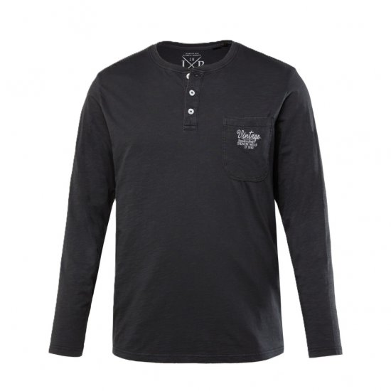 JP1880 T-Shirt Henley Long Sleeve Black TALL - PÁNSKÉ OBLEČENÍ MT-6XLT - TALL-velikosti