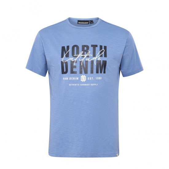 North Latitude Denim Printed Logo T-Shirt Dusty Blue - Trička - Trička nadměrné velikosti - 2XL-14XL