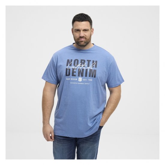 North Latitude Denim Printed Logo T-Shirt Dusty Blue - Trička - Trička nadměrné velikosti - 2XL-14XL