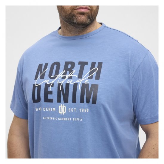 North Latitude Denim Printed Logo T-Shirt Dusty Blue - Trička - Trička nadměrné velikosti - 2XL-14XL