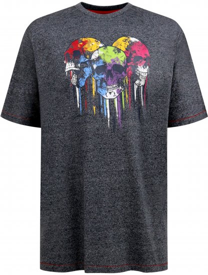 D555 Coalville T-Shirt Skulls with Colored Drips Navy Twist - Trička - Trička nadměrné velikosti - 2XL-14XL