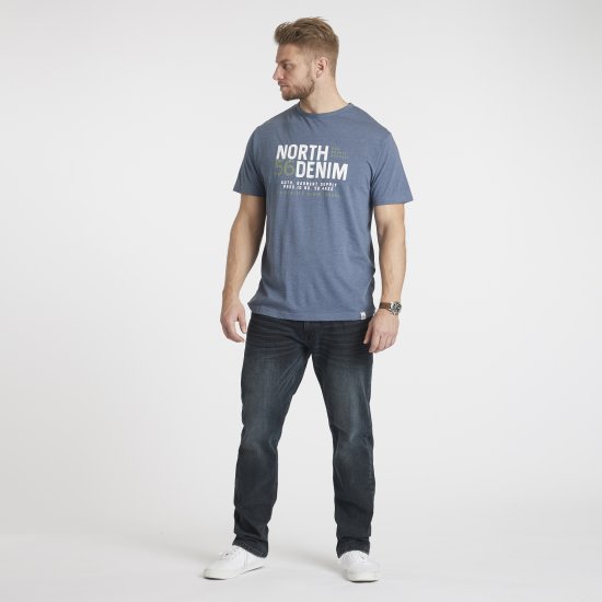 North Latitude Denim Printed T-Shirt Blue Melange TALL - TALL trička - Prodloužená pánská trička