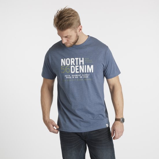 North Latitude Denim Printed T-Shirt Blue Melange TALL - TALL trička - Prodloužená pánská trička