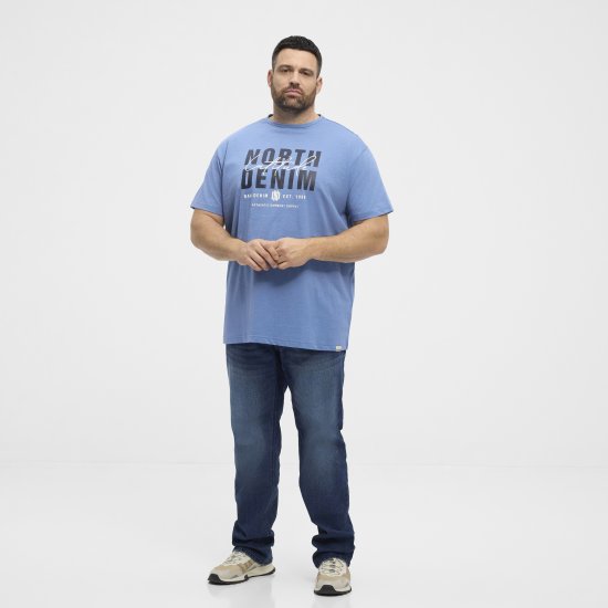 North Latitude Denim Printed Logo T-Shirt Dusty Blue TALL - TALL trička - Prodloužená pánská trička