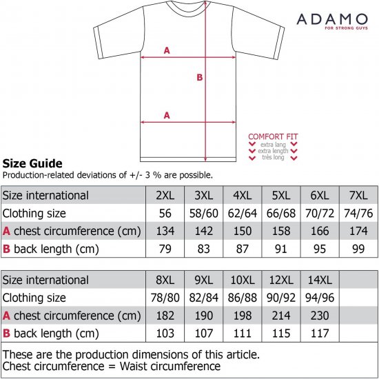 Adamo Motivshirt Comfort Fit College Grey - Trička - Trička nadměrné velikosti - 2XL-14XL