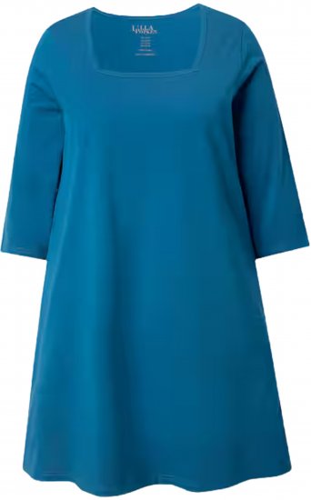 Ulla Popken Square Neckline Knit Swing A-line Pocket Tunic Teal - Trička - 