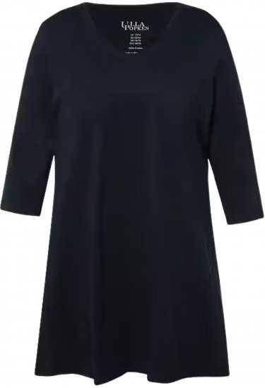 Ulla Popken V-Neck Swing A-line Hem Cotton Knit Tunic Navy - Trička - 