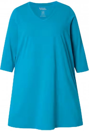 Ulla Popken V-Neck Swing A-line Hem Cotton Knit Tunic Cerulean - Trička - 