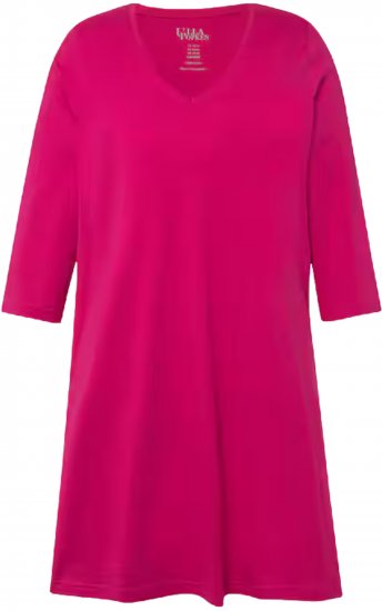Ulla Popken V-Neck Swing A-line Hem Cotton Knit Tunic Fuchsia Pink - Trička - 