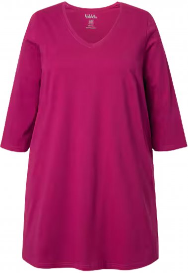 Ulla Popken V-Neck Swing A-line Hem Cotton Knit Tunic Magnolia Red - Trička - 