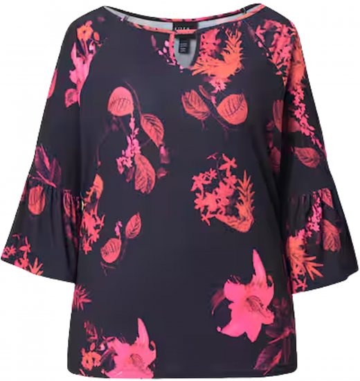 Ulla Popken Botanical Print Cold Shoulder Top Black - Trička - 