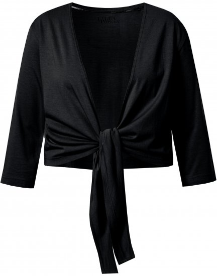 Ulla Popken Versatile Surplice Wrap Tie Hem Bolero Top Black - Trička - 