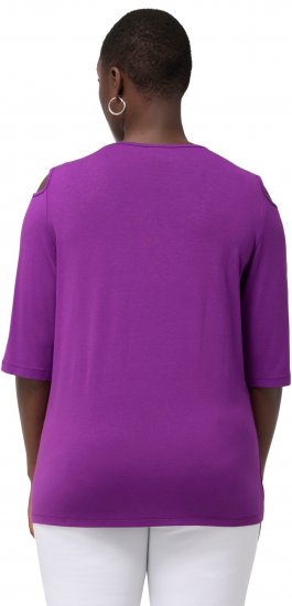 Ulla Popken Rhinestone Detail 3/4 Sleeve Tee Blackberry - Potištěná trička pro ženy - 