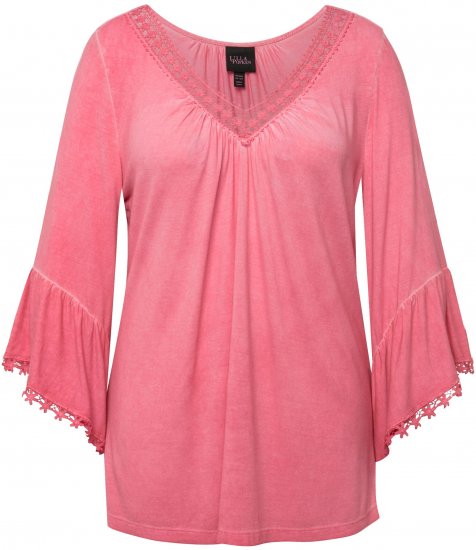 Ulla Popken Trumpet Sleeve Cold Dyed Tee Dark Pink - Potištěná trička pro ženy - 