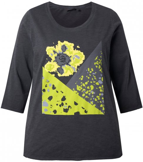 Ulla Popken Graphic Patch Print 3/4 Sleeve T-Shirt Black - Trička - 