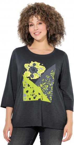 Ulla Popken Graphic Patch Print 3/4 Sleeve T-Shirt Black - Trička - 
